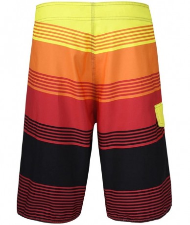 Board Shorts Men's Board Shorts Summer Holiday Surf Trunks Quick Dry - Red Striped - CT12NUYZZ82 $33.36