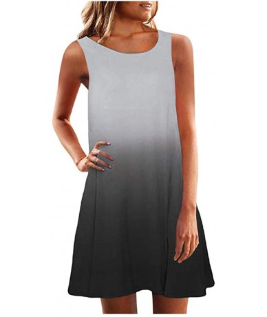 Cover-Ups Summer Dress for Women Casual Sleeveless Loose Swing T-Shirt Dresses Beach Cover Up Plain Tank Dress - Grey - C819C...