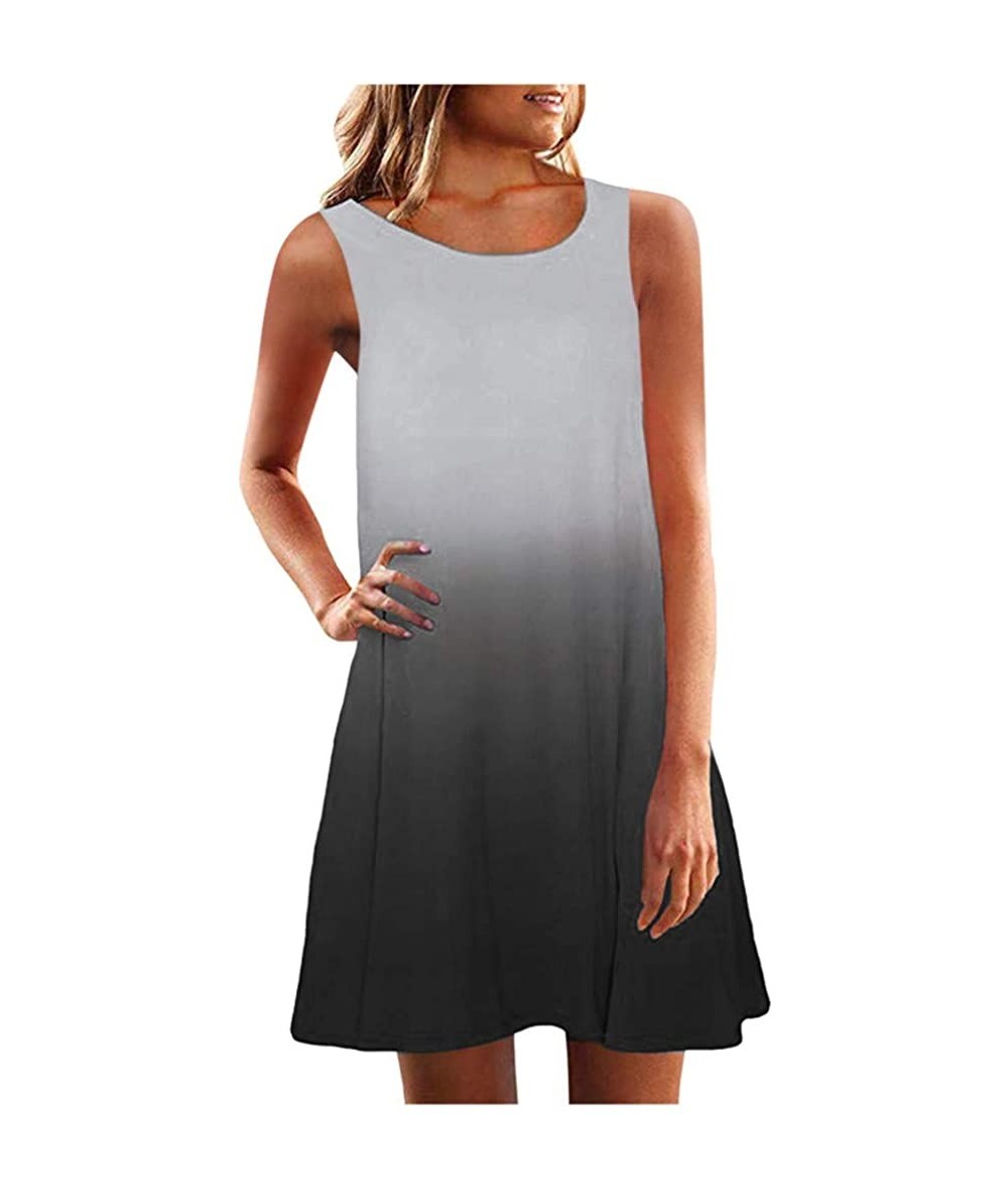 Cover-Ups Summer Dress for Women Casual Sleeveless Loose Swing T-Shirt Dresses Beach Cover Up Plain Tank Dress - Grey - C819C...