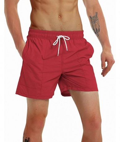 Trunks Fashion Short Men's Swim Trunks Boardshorts Quick Dry Beach Wear Shorts with Mesh Lining - Wine Red - C218SKSEQO8 $33.83