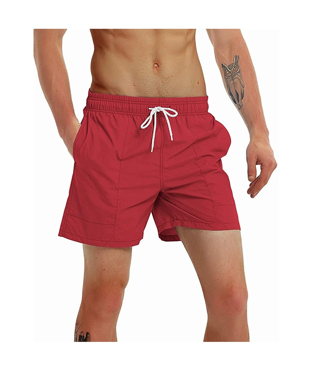 Trunks Fashion Short Men's Swim Trunks Boardshorts Quick Dry Beach Wear Shorts with Mesh Lining - Wine Red - C218SKSEQO8 $33.83