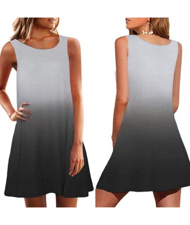 Cover-Ups Summer Dress for Women Casual Sleeveless Loose Swing T-Shirt Dresses Beach Cover Up Plain Tank Dress - Grey - C819C...