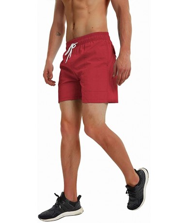 Trunks Fashion Short Men's Swim Trunks Boardshorts Quick Dry Beach Wear Shorts with Mesh Lining - Wine Red - C218SKSEQO8 $33.83