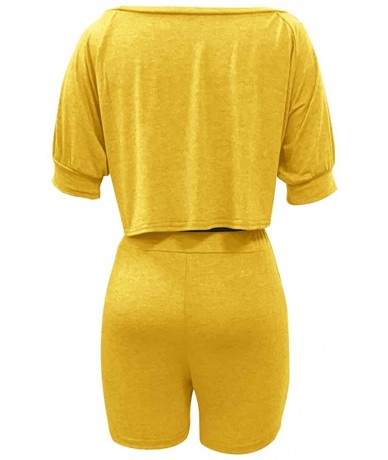 Sets 2 Piece Outfits for Women - Sexy Two Piece Sets Tie Front Crop Top + Skinny Pants Jumpsuits - Yellow-boat Neck - CQ19976...