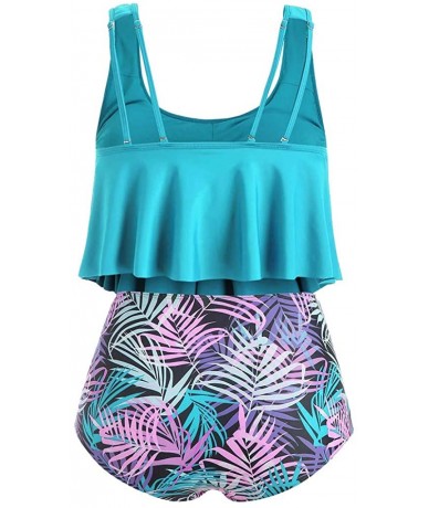 Racing Womens Plus Size Swimsuit Halter Neck Tankini Top Bottom Two Piece Bathing Suit Ruffled Swimwear - Sky Blue - CI196UO9...