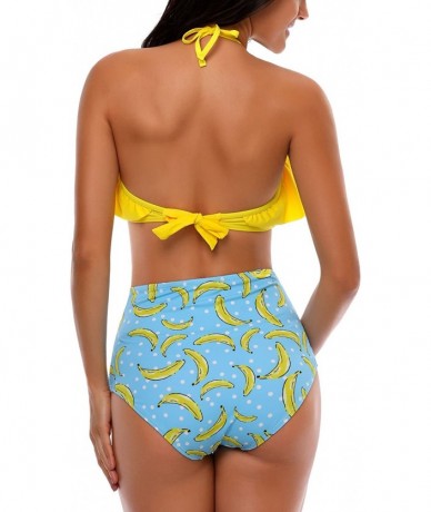 One-Pieces Women Sexy Bikini Sets Halter Ruffled High Waist Backless Swimsuits Bathing Suit - Yellow - C118D6NGRTI $41.06