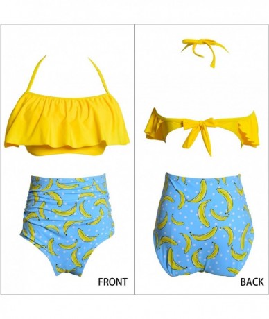 One-Pieces Women Sexy Bikini Sets Halter Ruffled High Waist Backless Swimsuits Bathing Suit - Yellow - C118D6NGRTI $41.06