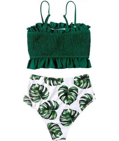 Sets Women's Shirred Bandeau Bikini Top High Waisted Bottom 2 Piece Swimsuits Bikini Set - Green Leaf - C4199MYKSZX $50.62