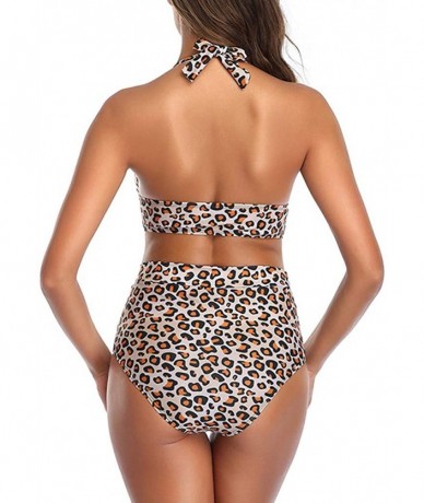 Tankinis Plus Size Swimsuits for Women- Womens Leopard Print Two Pieces Bathing Suit Top with High Waisted Bottom Bikini Set ...