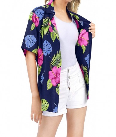 Cover-Ups Women Plus Size Outwear Regular Fit Hawaiian Shirts for Women Printed A - Navy Blue_x40 - CX12N2HO8RD $36.93