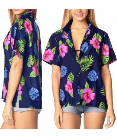 Cover-Ups Women Plus Size Outwear Regular Fit Hawaiian Shirts for Women Printed A - Navy Blue_x40 - CX12N2HO8RD $36.93