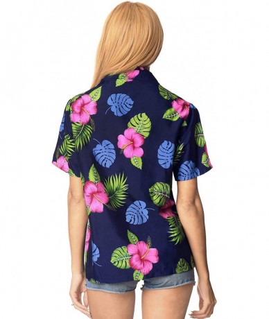 Cover-Ups Women Plus Size Outwear Regular Fit Hawaiian Shirts for Women Printed A - Navy Blue_x40 - CX12N2HO8RD $36.93