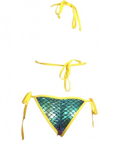 Sets Scale Bikini Top and Scrunchy Butt Tie Side Panty (Iridescent Scale Sexy Bikini) - Neon Yellow - CM18CAG7ZZE $33.72