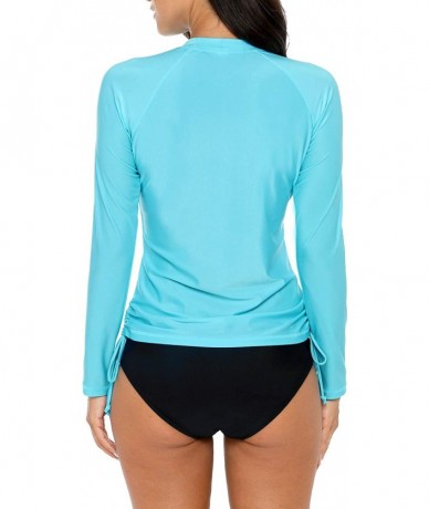 Rash Guards Women's Long Sleeve Rashguard UPF 50+ Rash Guard Swim Shirt Swimsuit Top - Solid Aqua (Tie Side) - CG18L33ZO9H $4...