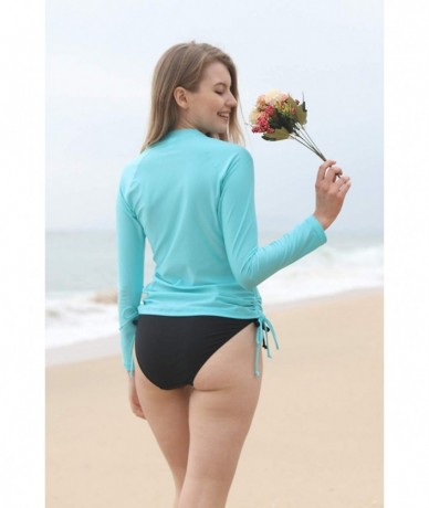 Rash Guards Women's Long Sleeve Rashguard UPF 50+ Rash Guard Swim Shirt Swimsuit Top - Solid Aqua (Tie Side) - CG18L33ZO9H $4...