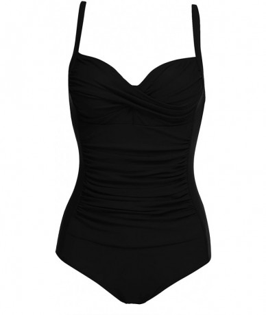 One-Pieces One Piece Swimsuit Women Tummy Control Monokini Swimwear Sexy V-Neck Bathing Suits S-XXL - Black - CF180388ZQ6 $45.35