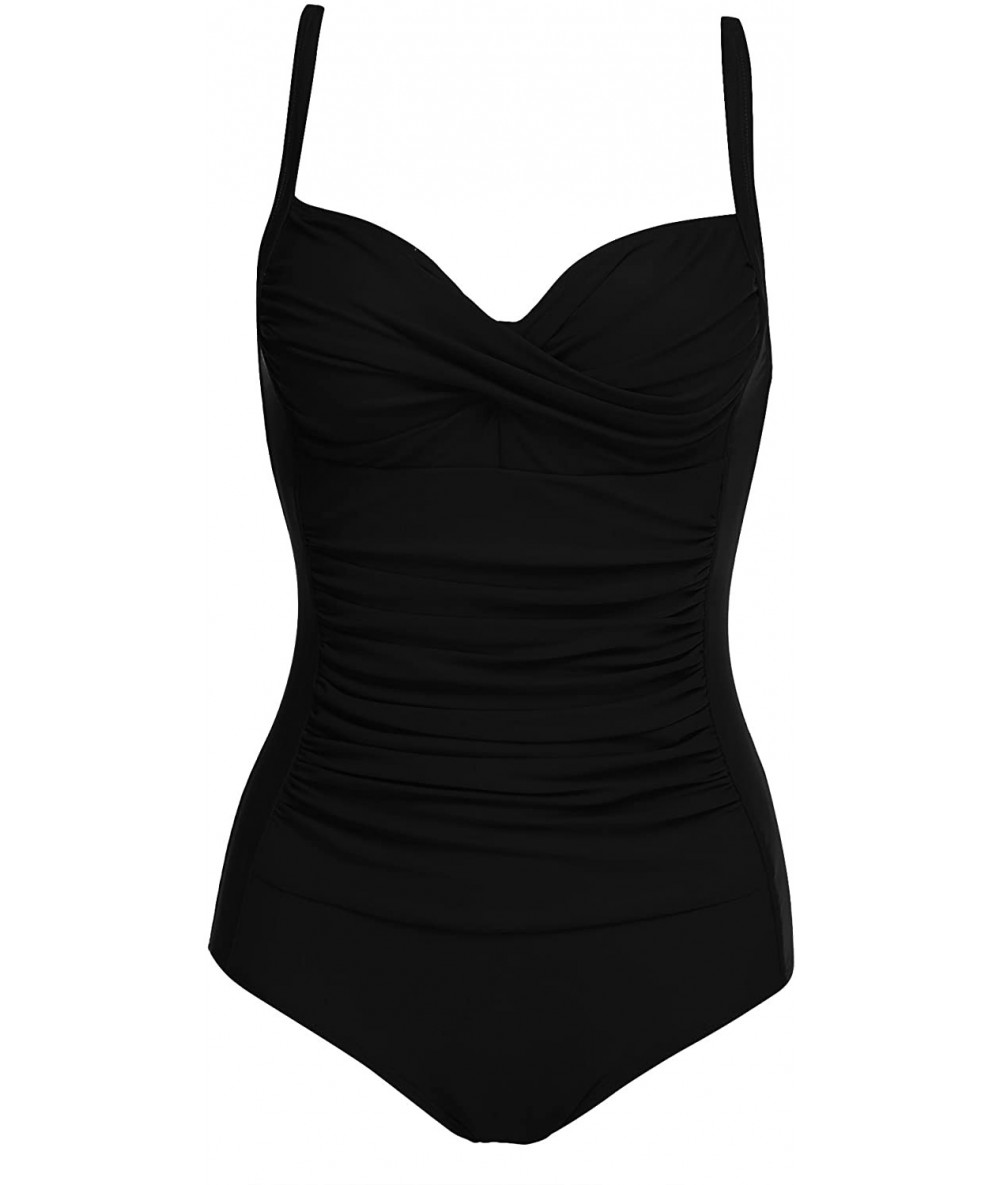 One-Pieces One Piece Swimsuit Women Tummy Control Monokini Swimwear Sexy V-Neck Bathing Suits S-XXL - Black - CF180388ZQ6 $45.35