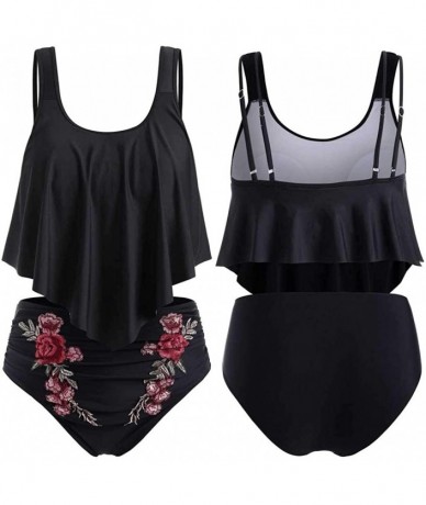 Bottoms Womens Tankini Set-Women's Push Up Two Piece Bikini Swimsuits Padded Swimwear Bathing Suits - Black - CY19586TOKO $24.94