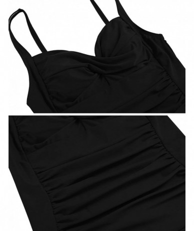 One-Pieces One Piece Swimsuit Women Tummy Control Monokini Swimwear Sexy V-Neck Bathing Suits S-XXL - Black - CF180388ZQ6 $45.35