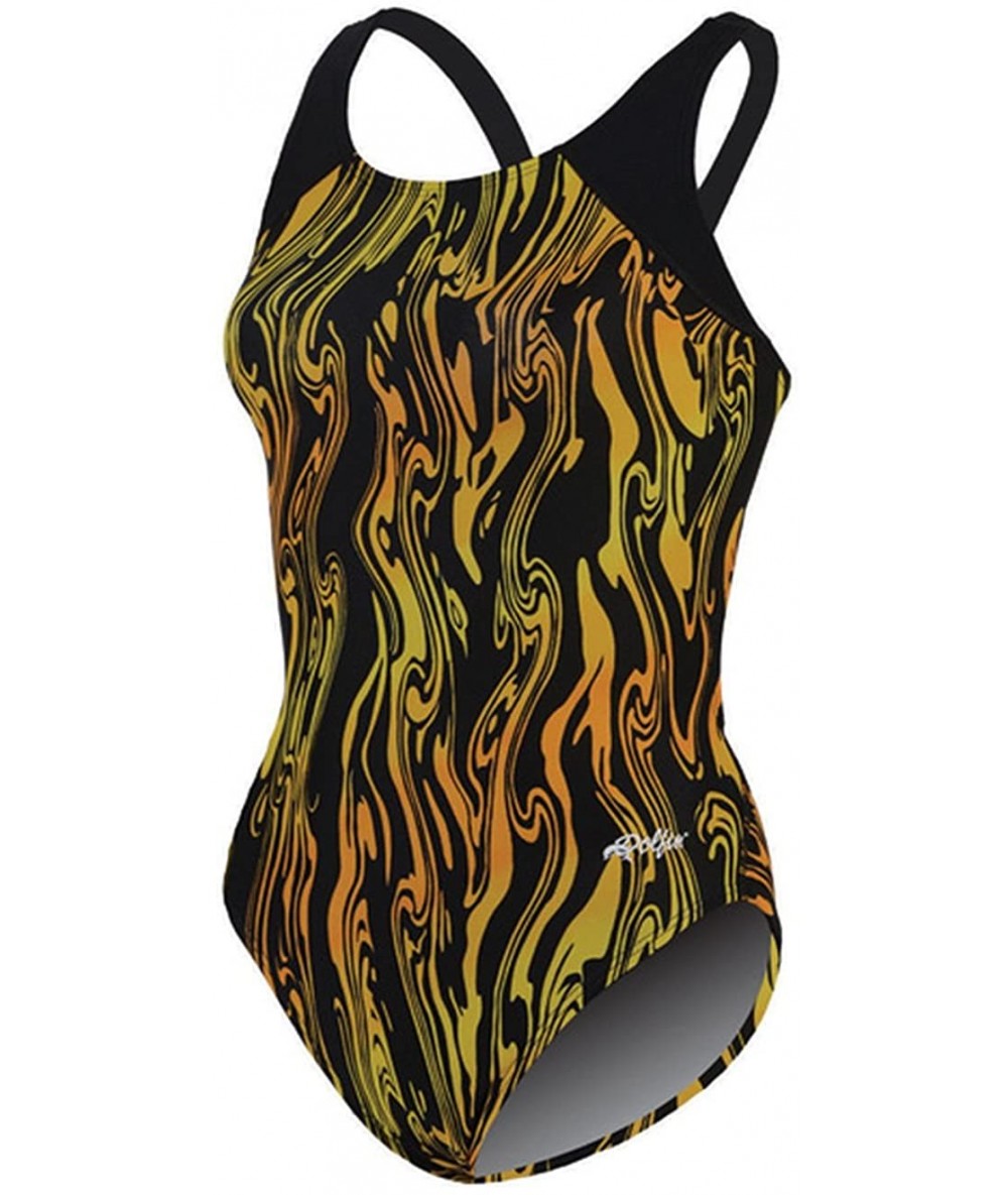 Racing Female Aero Print HP Back One Piece Swimsuit - Gold - C511MPWW1JV $74.78