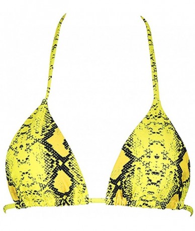 Sets Women's Sexy Halter Thong Bikini Top String Micro Triangle Bikini Top Swimsuit - Yellowsnake - CX19CZUKMMA $25.79