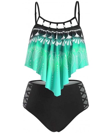 Sets Cute Swimsuits for Women 2020-Summer Sunflower Print 2 Piece Bathing Suit Push-Up Padded Overlay Bikini - Green - CZ196U...