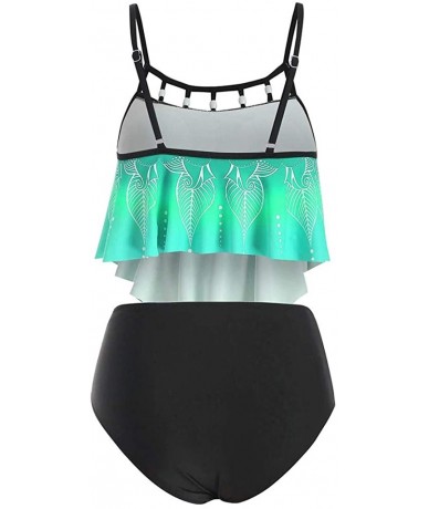 Sets Cute Swimsuits for Women 2020-Summer Sunflower Print 2 Piece Bathing Suit Push-Up Padded Overlay Bikini - Green - CZ196U...