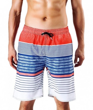 Board Shorts Men's Quick Dry Swim Trunks Bathing Suit Striped Shorts with Pockets - Pink&blue - CO18RS95KU4 $32.52