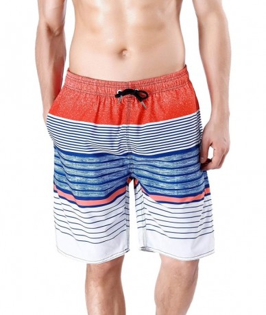 Board Shorts Men's Quick Dry Swim Trunks Bathing Suit Striped Shorts with Pockets - Pink&blue - CO18RS95KU4 $32.52