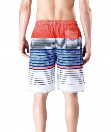 Board Shorts Men's Quick Dry Swim Trunks Bathing Suit Striped Shorts with Pockets - Pink&blue - CO18RS95KU4 $32.52