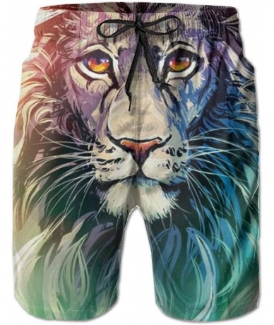 Trunks Men Summer Beach Board Shorts Swim Trunks with Pockets (Astronaut Skull Octopus Black) - Lion Face Colors Style Waterc...