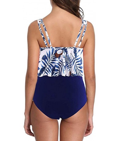 Sets Swimsuit for Women Two Piece Bathing Suit Top Ruffled Bottom High Waisted Bikini Set Tankini - Navy B - CJ1955Y4RGU $22.56