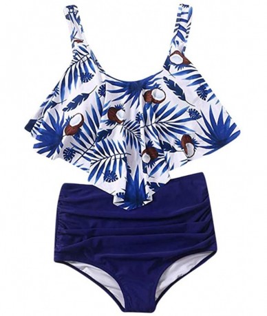 Sets Swimsuit for Women Two Piece Bathing Suit Top Ruffled Bottom High Waisted Bikini Set Tankini - Navy B - CJ1955Y4RGU $22.56