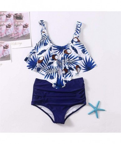 Sets Swimsuit for Women Two Piece Bathing Suit Top Ruffled Bottom High Waisted Bikini Set Tankini - Navy B - CJ1955Y4RGU $22.56