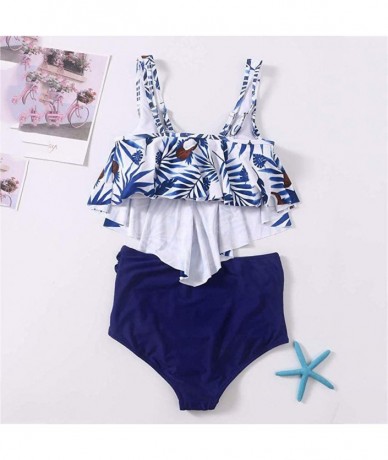 Sets Swimsuit for Women Two Piece Bathing Suit Top Ruffled Bottom High Waisted Bikini Set Tankini - Navy B - CJ1955Y4RGU $22.56