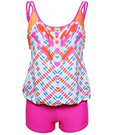 Tankinis Women's Stripes Lined Up Double Up Tankini Swimwear Swimsuit - Pink - C912GGNIVKR $30.61