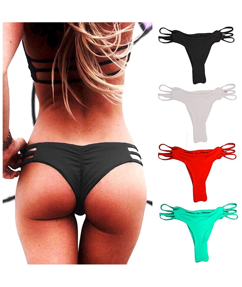 Tankinis Sexy Women's Bikini Thong Bottom Brazilian V Cheeky Ruched Semi Swimsuit - 1black - CO18TH47RRD $23.95