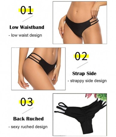 Tankinis Sexy Women's Bikini Thong Bottom Brazilian V Cheeky Ruched Semi Swimsuit - 1black - CO18TH47RRD $23.95