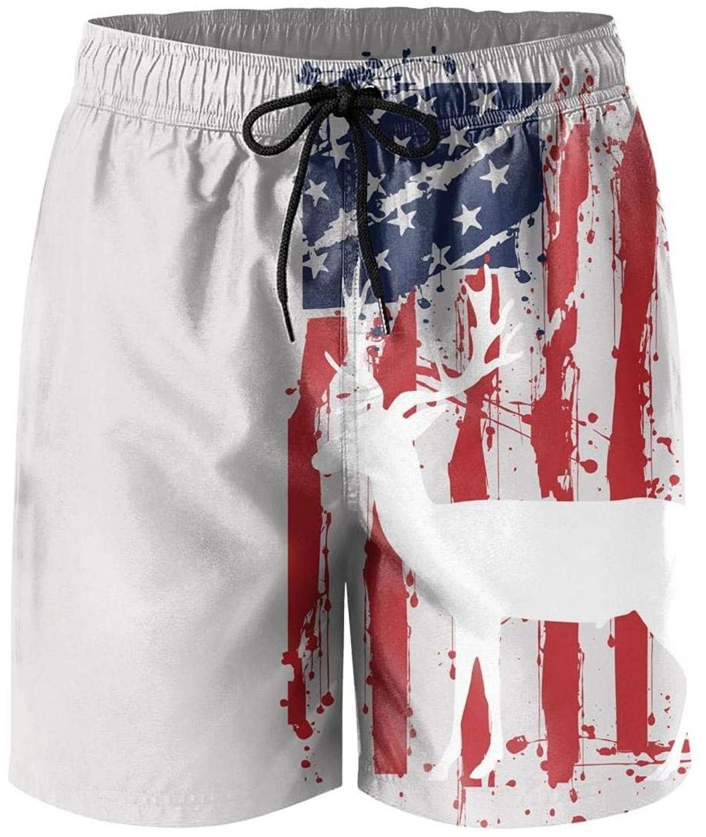 Board Shorts Men's Sportwear Quick Dry Board Shorts Alaska Flag Swim Trunks - Big America Deer - CU18RTGUTSH $57.60