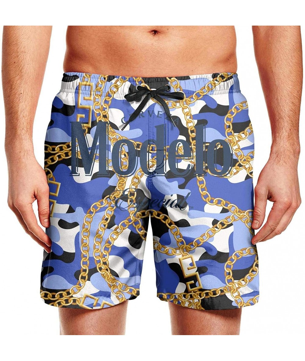 Trunks Men Shorts Modelo-Especial-Cerveza-Logo- Polyester Beach Shorts Swim - White-263 - C119C94L4GL $51.20