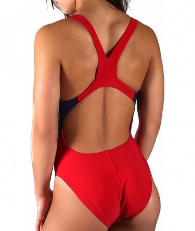 Racing Girl's/Women's Guard One Piece Wide Strap Swimsuit - Red/Navy - CE11I5HNDO7 $49.11