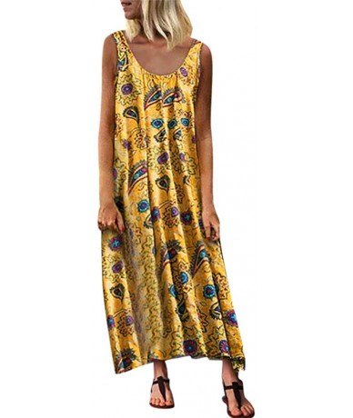 Cover-Ups Long Dress For Women- Print Maxi Dress Boho Straps Dress Dress - Z4-yellow - CI198H330CI $45.92