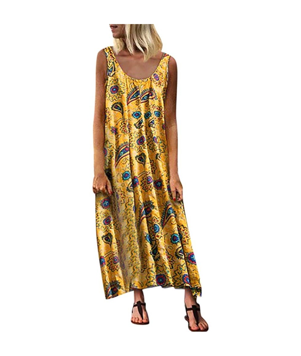 Cover-Ups Long Dress For Women- Print Maxi Dress Boho Straps Dress Dress - Z4-yellow - CI198H330CI $45.92