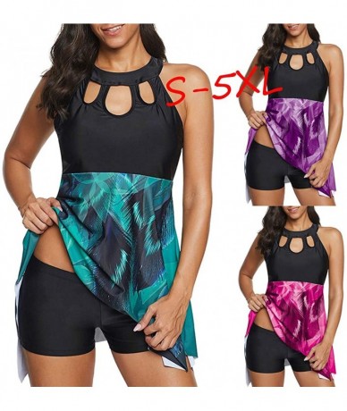 Sets Women Two Piece Tankini Swimsuit Conservative Print Split Sexy Beachwear Swimwear - C-green - CP194GURIAG $41.25