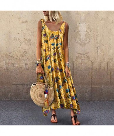 Cover-Ups Long Dress For Women- Print Maxi Dress Boho Straps Dress Dress - Z4-yellow - CI198H330CI $45.92