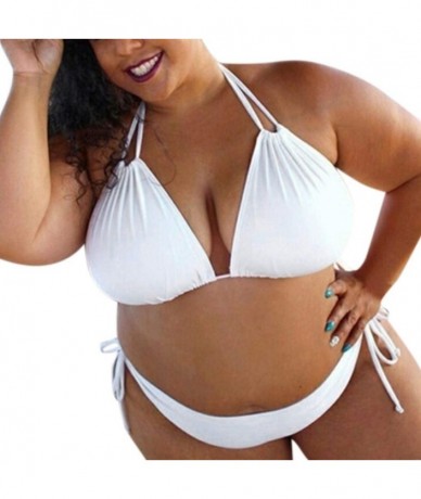 Tops Plus Size 2Pcs Swimwear For Womens Solid Push Up Padded Plus Size Bikini Set Casual Swimsuit Bathing Suit - White - C519...