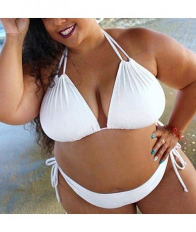 Tops Plus Size 2Pcs Swimwear For Womens Solid Push Up Padded Plus Size Bikini Set Casual Swimsuit Bathing Suit - White - C519...