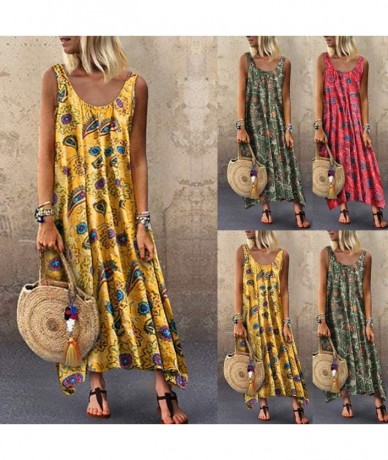 Cover-Ups Long Dress For Women- Print Maxi Dress Boho Straps Dress Dress - Z4-yellow - CI198H330CI $45.92