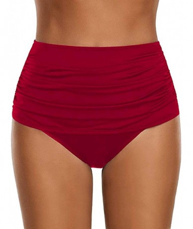 Bottoms Women's High Waisted Swim Bottom Ruched Bikini Tankini Swimsuit Briefs Plus Size Bathing Suit - Red - CM18S6QCQLR $31.89