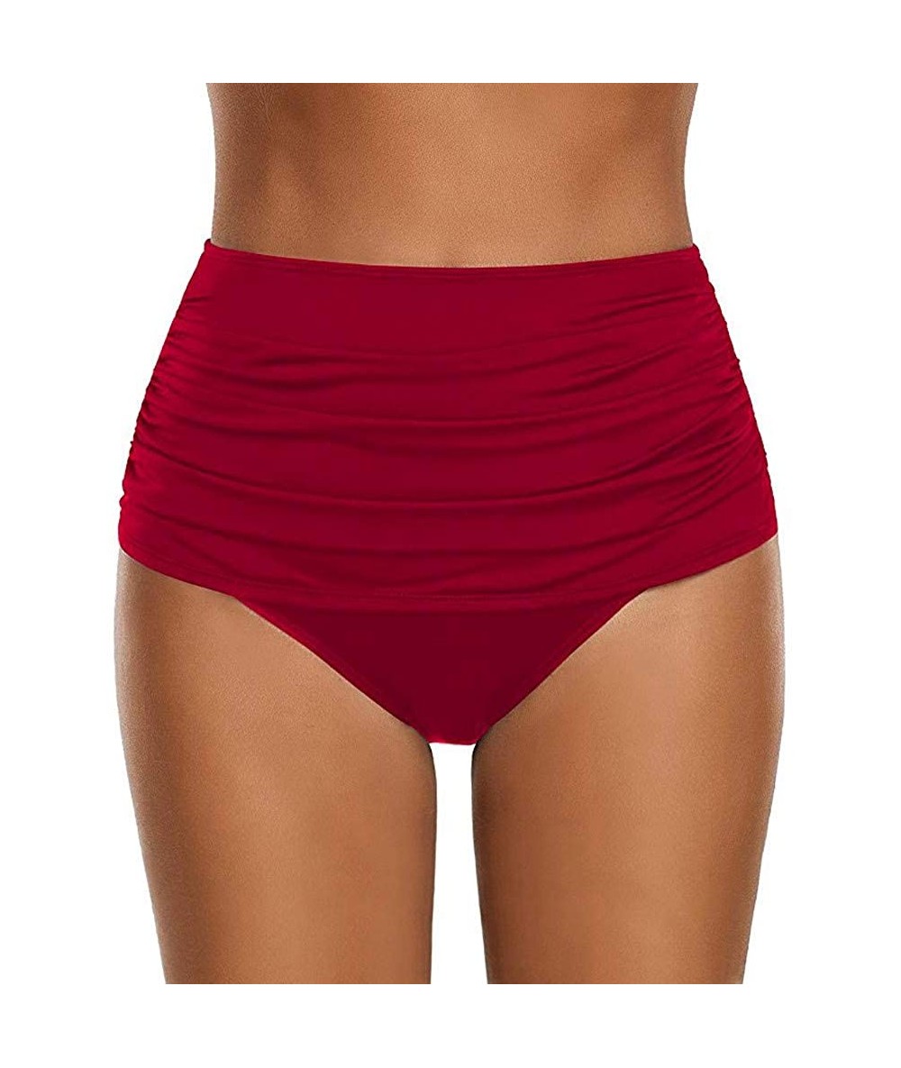 Bottoms Women's High Waisted Swim Bottom Ruched Bikini Tankini Swimsuit Briefs Plus Size Bathing Suit - Red - CM18S6QCQLR $31.89